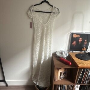 Wild Fable Lace Maxi Dress Sheer White Short Sleeve Scoop Neck XXS